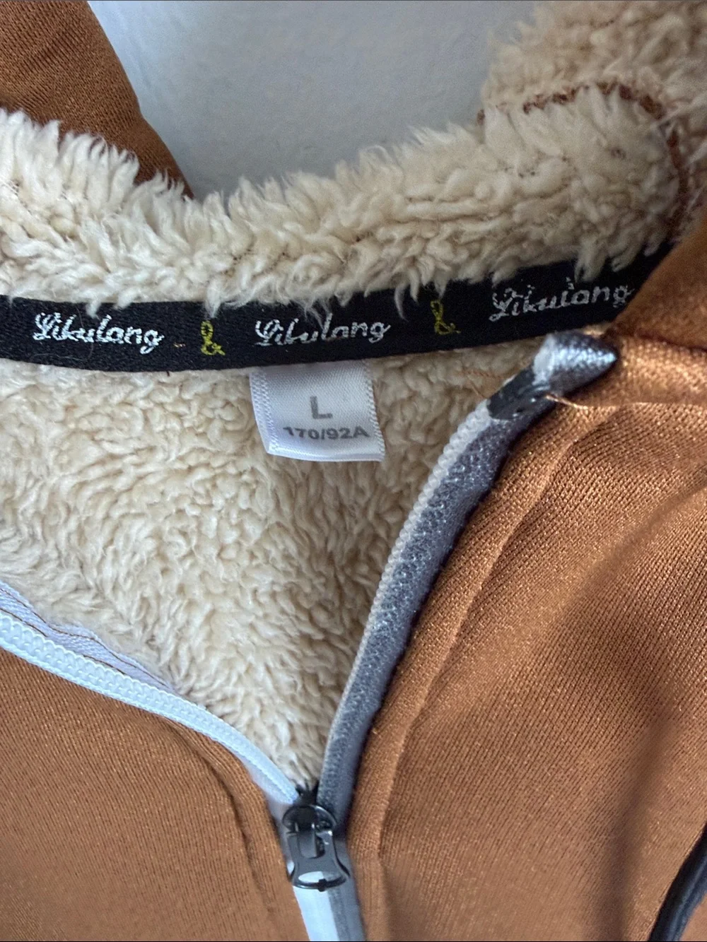 Men's Brown Sherpa-Lined Zip Hoodie Sweater